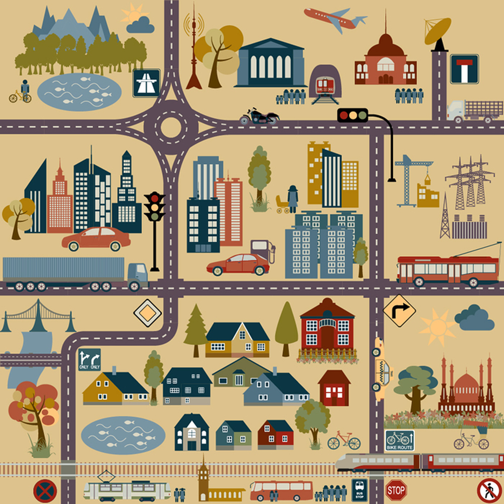 Fun Cartoon City Map Transport Maps Wall Mural Childrens Photo