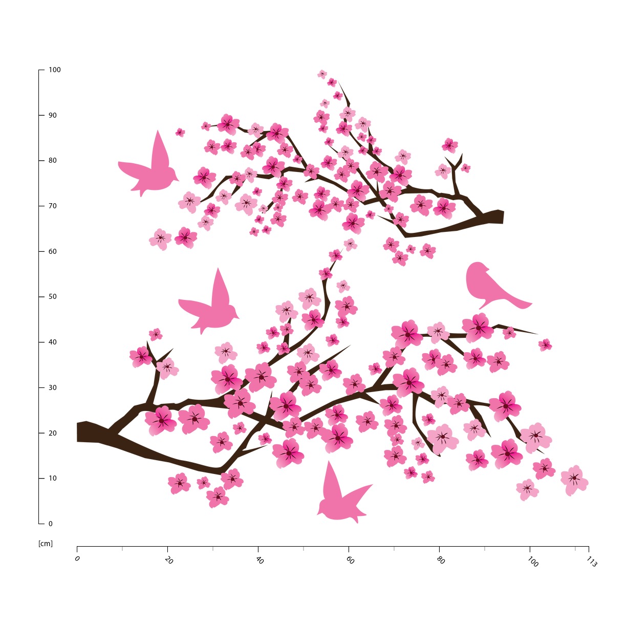 Fiore di ciliegio rosa Fiori e Uccelli Adesivo Murale WS-44982