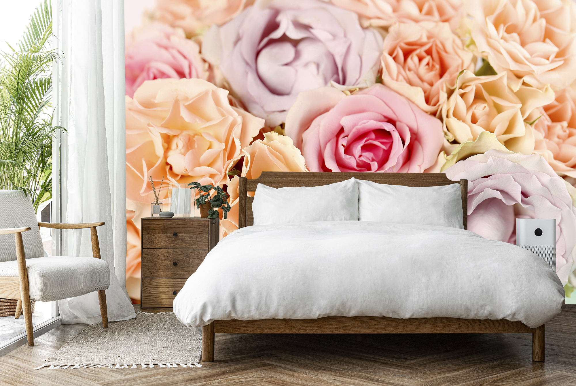 Pink Roses Wall Mural Purple Flowers Floral Photo ...