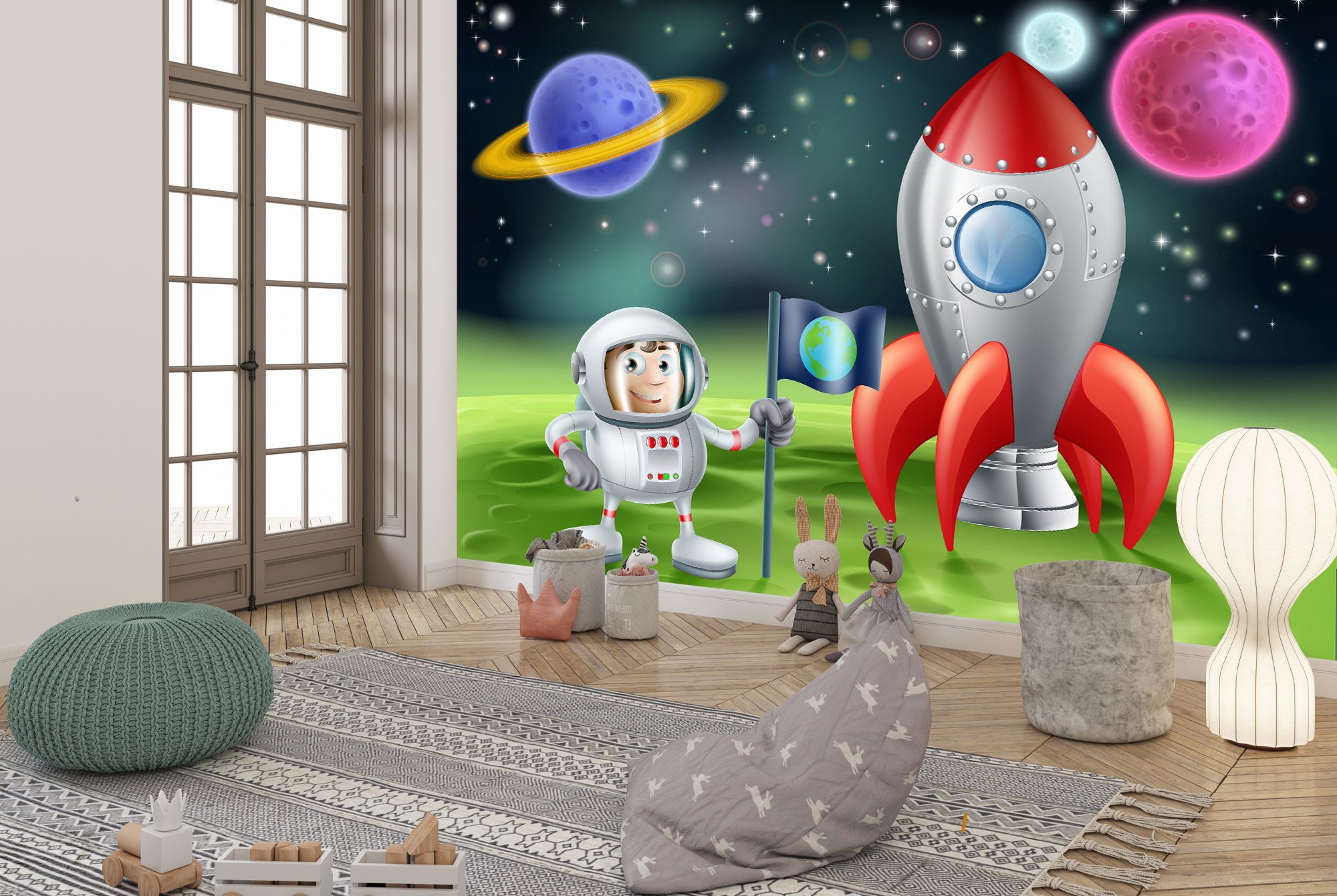 Details About Astronaut Rocketship Wall Mural Space Photo Wallpaper Boys Bedroom Home Decor