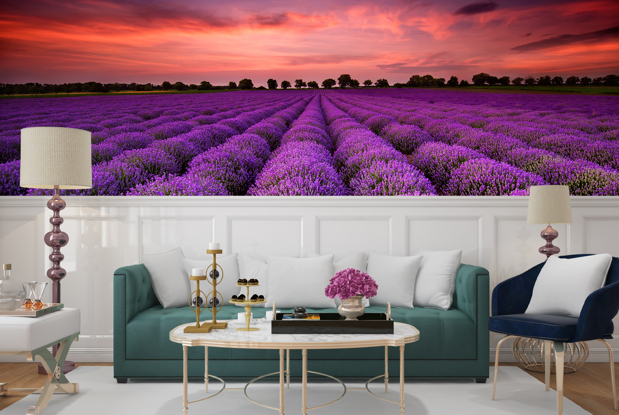 Purple Sunset Wall Mural Lavender Flower Photo Wallpaper ...