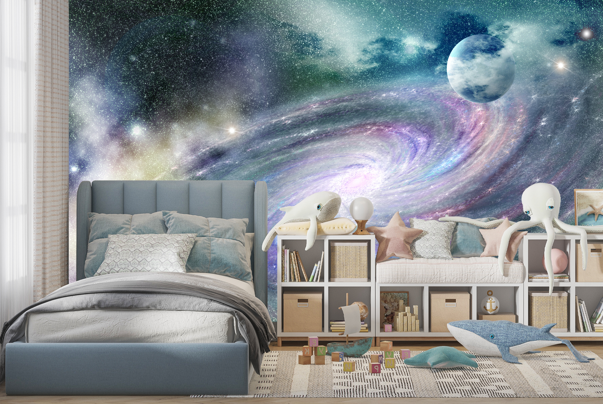 Purple Galaxy Spiral Wall Mural Space Nebula Photo Wallpaper Bedroom